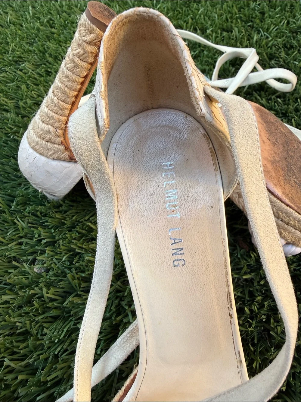 Helmut Lang Braided Espadrille Ankle Wrap Sandals